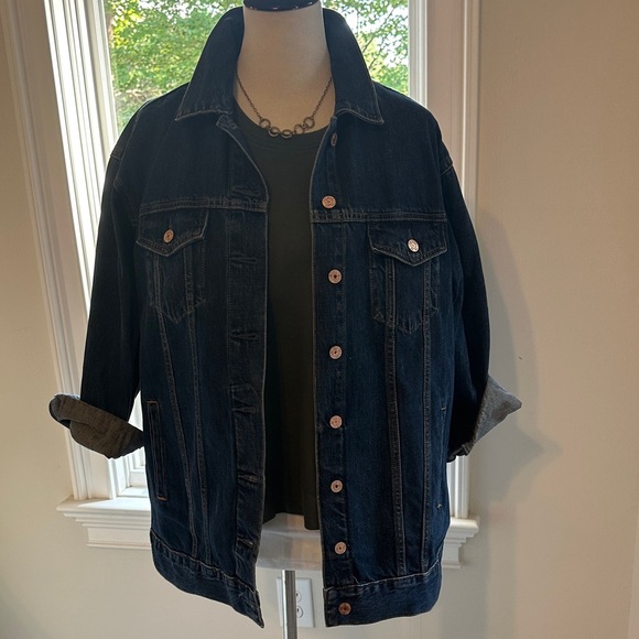 GAP Medium Indigo Oversized ICON Denim Jacket, Petite Medium, NWT - Picture 1 of 7